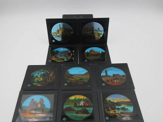 Caja 10 placas fotográficas cristal Kranseder & Cie. Escenas de viajes. Alemania. 1910