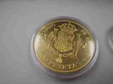 Caja 24 monedas Historia de la Peseta. Plata de ley 925 y chapados oro 24k