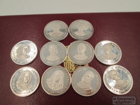 Caja de diez monedas de plata de ley. Borbones. Año 1980