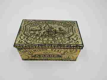 Caja de hojalata litografiada. Almidonerías Mirat e Hijo. Salamanca. 1880