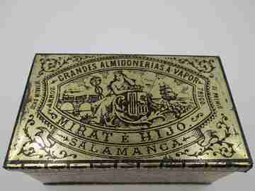Caja de hojalata litografiada. Almidonerías Mirat e Hijo. Salamanca. 1880