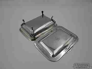 Caja joyero. Plata de ley 925. Años 70. Patas garras león. Iniciales