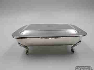 Caja joyero. Plata de ley 925. Años 70. Patas garras león. Iniciales