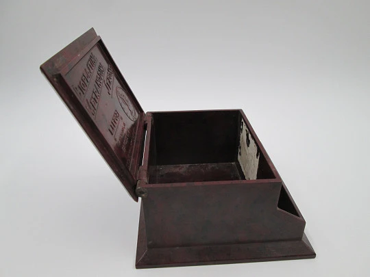 Caja publicitaria Lepori para escritorio y despacho. Baquelita granate. Rentería, 1940