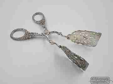Cake pie scissor serving tongs. 800 sterling silver. Openwork. Flowers. 1930's
