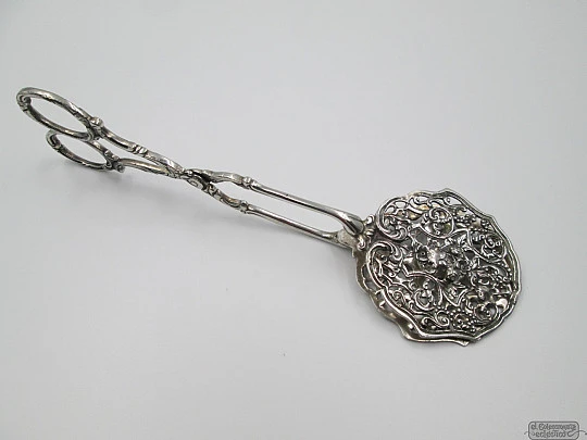 Cake pie scissor serving tongs. Sterling silver. Openwork. Flowers. 1940's