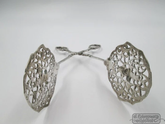 Cake pie scissor serving tongs. Sterling silver. Openwork. Flowers. 1940's