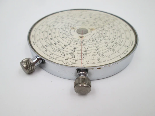 Calculadora Fowler's. Estuche. Metal. UK. Años 40. Circular