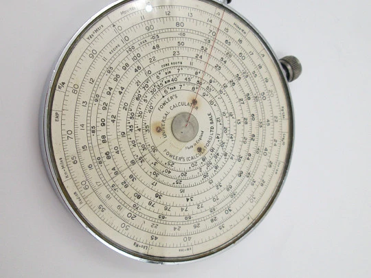 Calculadora Fowler's. Estuche. Metal. UK. Años 40. Circular
