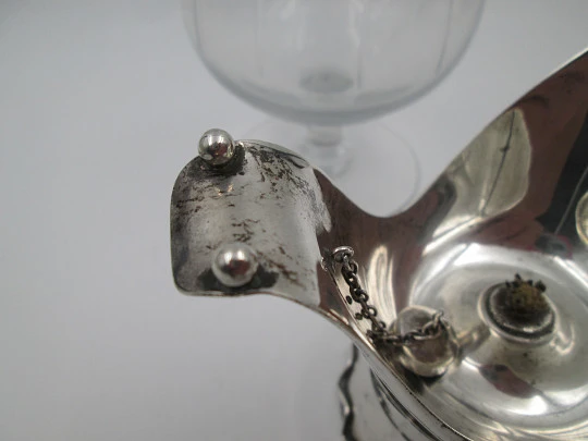 Calienta copas de coñac y brandy. Plata de ley 925 y cristal tallado. Quemador alcohol. 1930