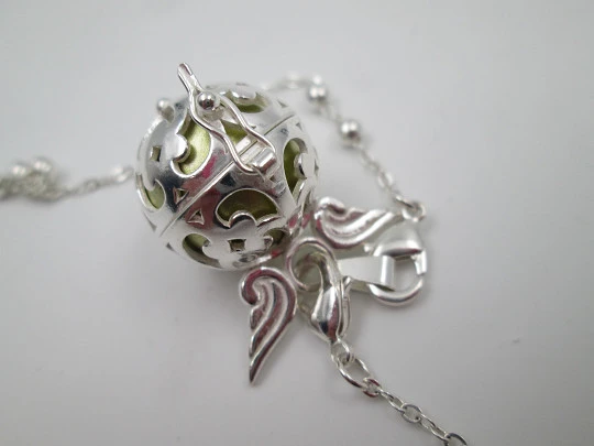 Caller of angels women's necklace. Sterling silver. Winged sphere and links chain. 2000's