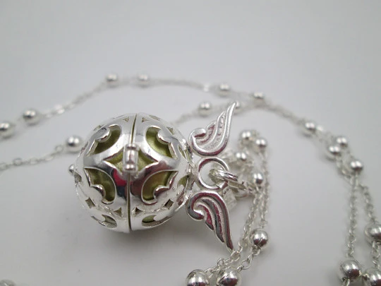 Caller of angels women's necklace. Sterling silver. Winged sphere and links chain. 2000's