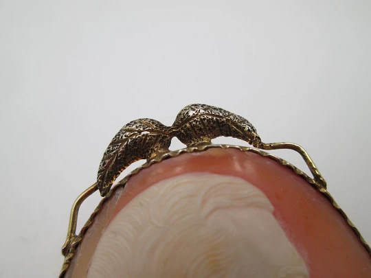 Cameo brooche. Gentleman bust. Vegetable edge. Sterling silver vermeil. 1920's. Europe