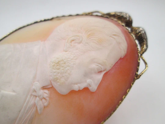 Cameo brooche. Gentleman bust. Vegetable edge. Sterling silver vermeil. 1920's. Europe