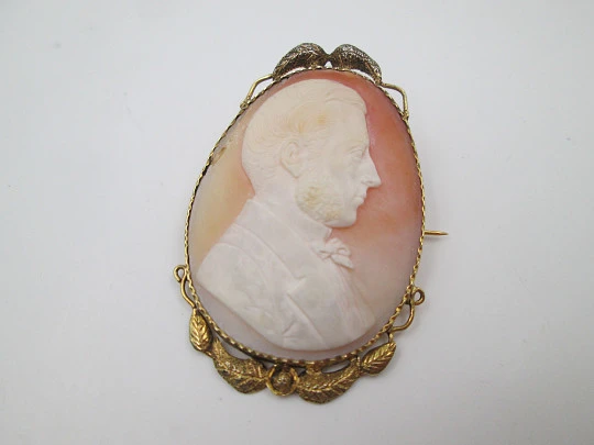 Cameo brooche. Gentleman bust. Vegetable edge. Sterling silver vermeil. 1920's. Europe