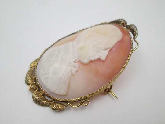 Cameo brooche. Gentleman bust. Vegetable edge. Sterling silver vermeil. 1920's. Europe