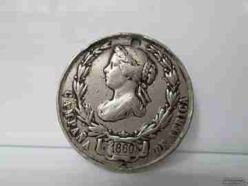 Campaña de África. Año 1860. Isabel II. Metal plateado. Relieve