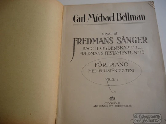 Canciones de Fredman. 1920. Carl M. Bellman. A. Lundquist. Suecia