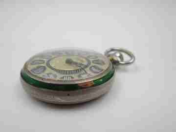 Capri pendant watch. Silver plated & colours enamel. Manual wind. 1960's