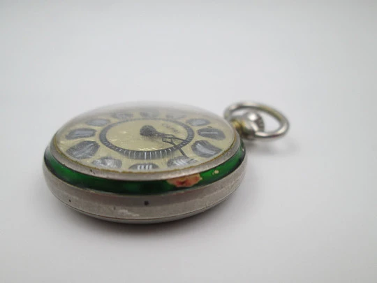 Capri pendant watch. Silver plated & colours enamel. Manual wind. 1960's