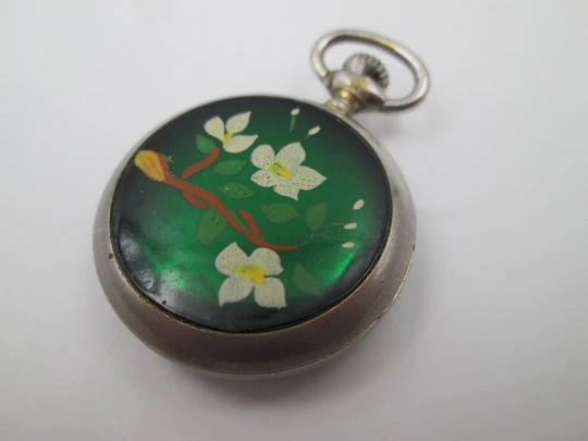 Capri pendant watch. Silver plated & colours enamel. Manual wind. 1960's