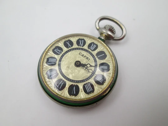 Capri pendant watch. Silver plated & colours enamel. Manual wind. 1960's