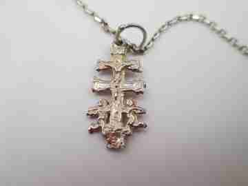 Caravaca cross with link chain. 925 sterling silver. 1990's. Carabiner clasp