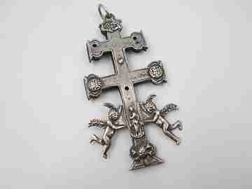 Caravaca cross. Silver and colour stones. Cherubs & vegetable motifs. Spain, 1960's