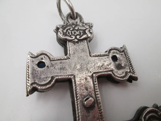 Caravaca cross. Silver and colour stones. Cherubs & vegetable motifs. Spain, 1960's