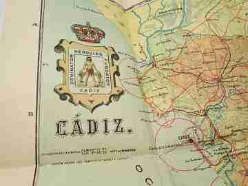 Cartas Corográficas. Mapa entelado Cádiz. Editorial Martín. 4 páginas. Color. 1954