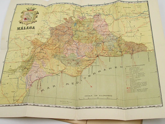 Cartas Corográficas. Mapa entelado Málaga. Editorial Martín. Color. 1950