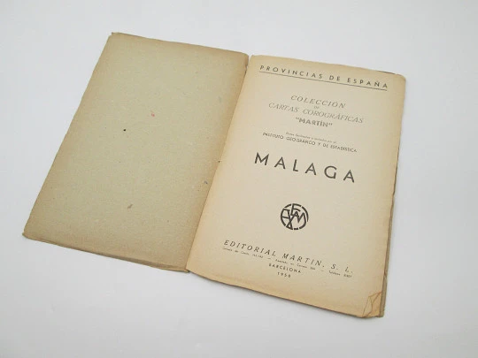 Cartas Corográficas. Mapa entelado Málaga. Editorial Martín. Color. 1950