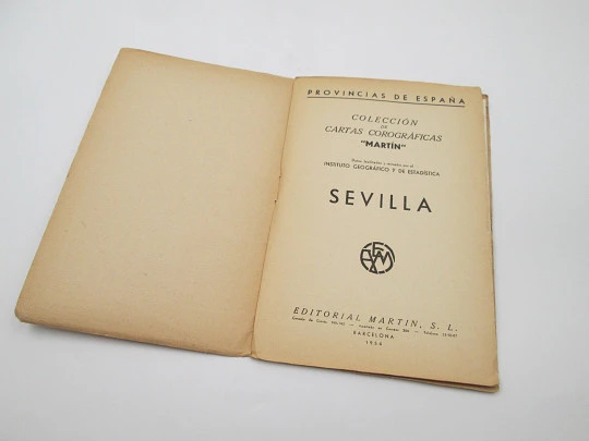 Cartas Corográficas. Mapa entelado Sevilla. Editorial Martín. Color. 1954