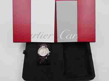 Cartier Pasha Seatimer 100 meters. Steel. Automatic. Calendar. Leather strap. Box