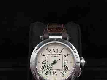 Cartier Pasha Seatimer 100 meters. Steel. Automatic. Calendar. Leather strap. Box