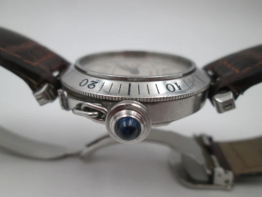 Cartier Pasha Seatimer 100 meters. Steel. Automatic. Calendar. Leather strap. Box