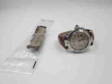 Cartier Pasha Seatimer 100 meters. Steel. Automatic. Calendar. Leather strap. Box
