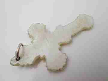 Carved handmade crucifix. Nacre and metal ring top. Latin cross. 1920's. Spain