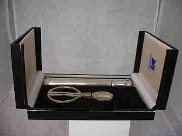 Case smoker. Pipe and cigar cutter scissors. Metal and stainless