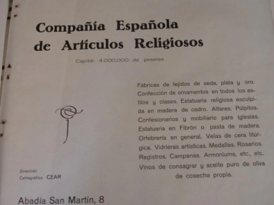 Catálogo compañía de artículos religiosos. 1920