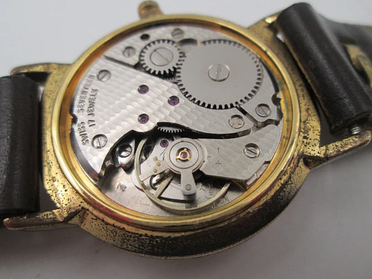 Cauny Darwil. Chapado en oro y acero inoxidable. Cuerda manual. Calendario. 1970