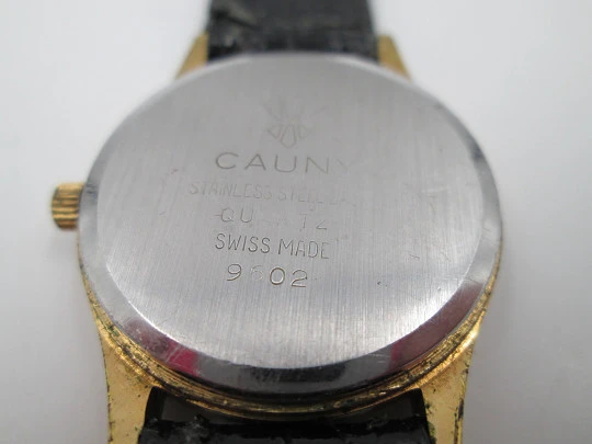 Cauny Elegance ladie's wristwatch. Quartz. Gold plated & steel. Strap. 1980's