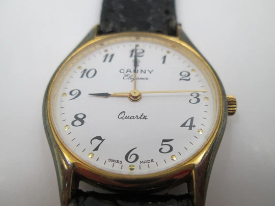 Cauny Elegance ladie's wristwatch. Quartz. Gold plated & steel. Strap. 1980's