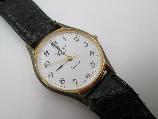 Cauny Elegance ladie's wristwatch. Quartz. Gold plated & steel. Strap. 1980's