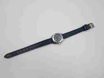 Cauny ladie's dive watch. Steel & chromed metal. Manual wind. Blue dial. 1960's