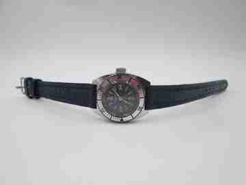 Cauny ladie's dive watch. Steel & chromed metal. Manual wind. Blue dial. 1960's