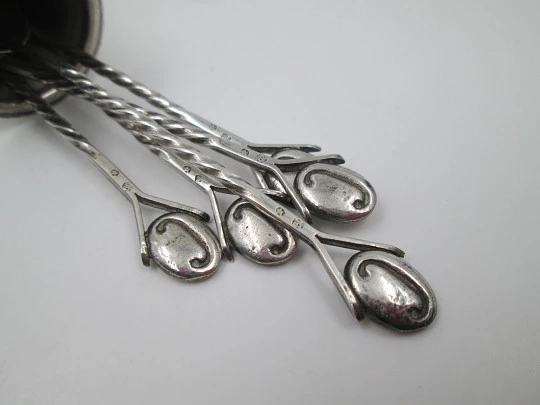 Caviar table service. Five spoons with stand. 925 sterling silver. 1950's. Spain