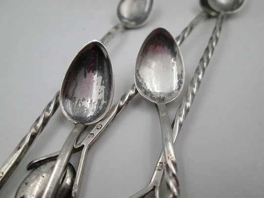 Caviar table service. Five spoons with stand. 925 sterling silver. 1950's. Spain