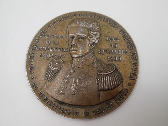 Centenary birth of Colonel Tomas Espora bronze medal. Bellagamba and Rossi, 1900