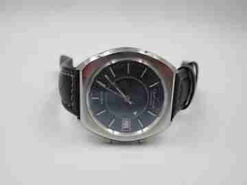Certina alarm wristwatch. Steel. Automatic. 1970's. Date. Square case